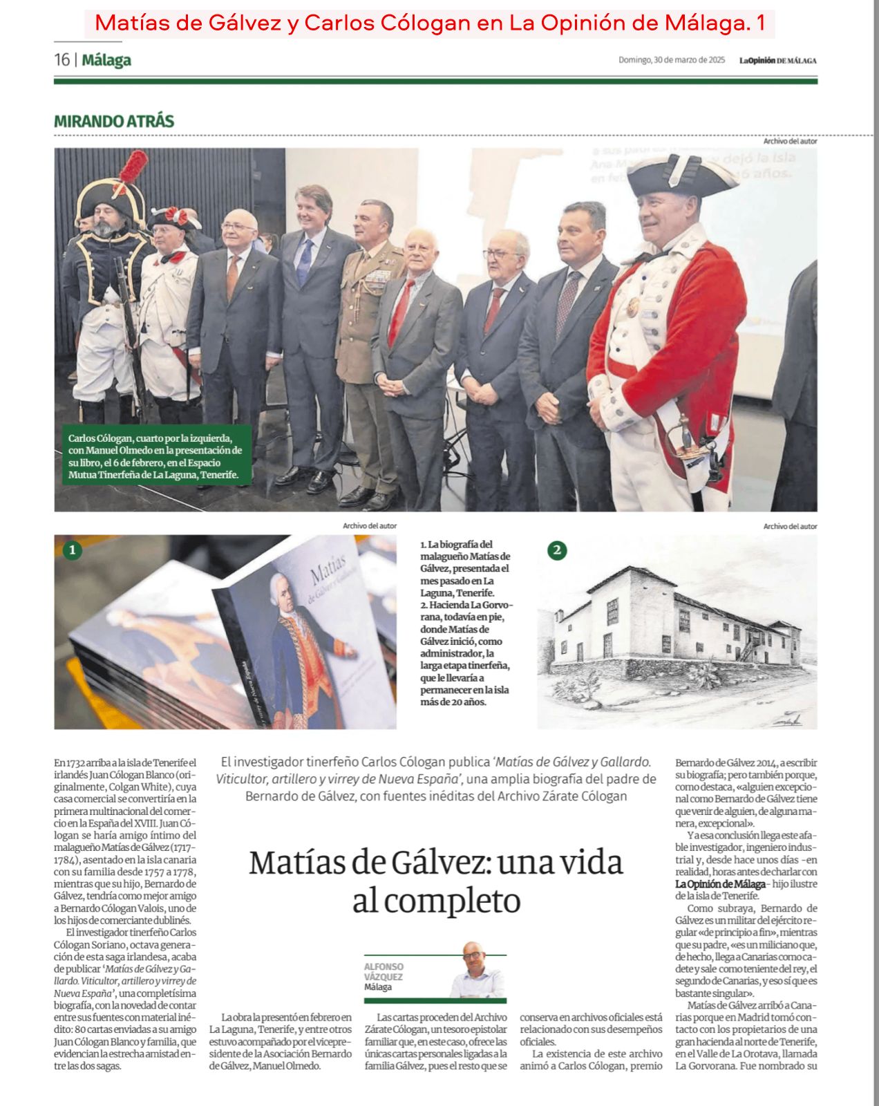 Matías de Gálvez y Carlos Cólogan en la Opinión de Málaga 1
